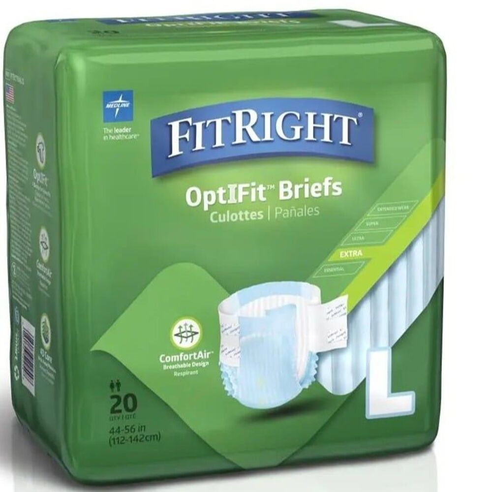 FitRight OptiFit Incontinence Briefs Disposable Unisex Briefs Heavy Absorbency L